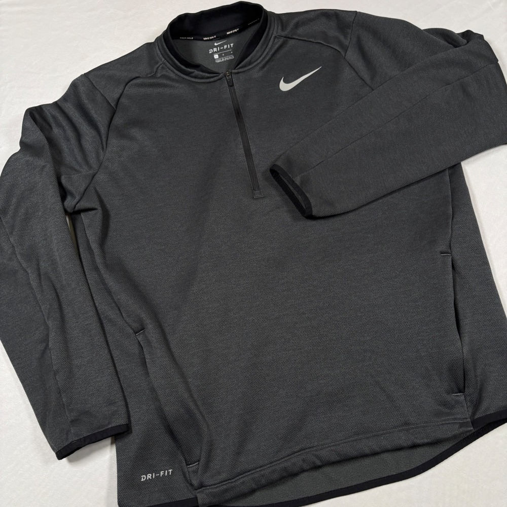 Nike Pullover Mens Large 854349-010 Charcoal Grey 1/2 Zip Dri-FIT Golf